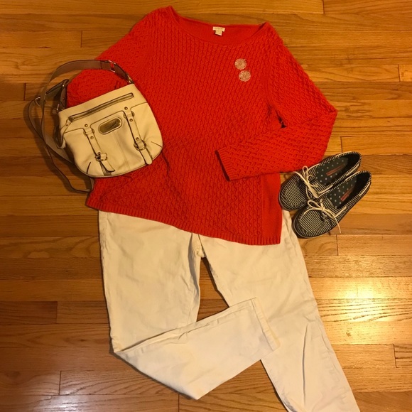 J. Crew Sweaters - J Crew 100% cotton red orange sweater size XL